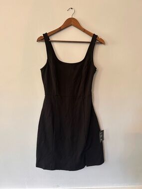 Lulus Dress Medium Black Mini Sleeveless Slit Front NWT Always Admired Scoop